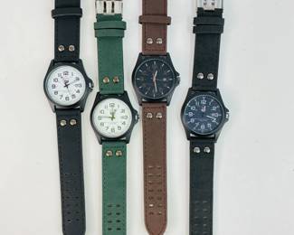 SOKI Watches, (4) SOKI watches, black, green, brown with stainless steel backs, untested, appear new in packaging. See photos for detail.