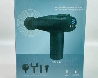Fascia massage gun, model: GMY 1809, (99) adjustable speed levels, (4) massage heads, untested. 