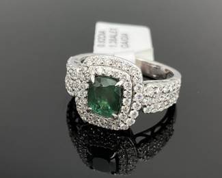 Platinum size 6.75 ring mounted with a GIA certified 1.38 ct cushion cut natural color change alexandrite surrounded by (82) round brilliant cut diamonds (0.82 ctw). 7 gtw. Includes appraisal dated October 3, 2025 by GemAssure Gemological Appraisals.