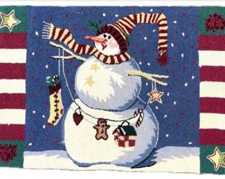 Embroidered Wool Snowman Christmas Rug