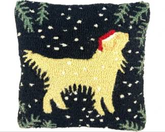 "4 Corners Chandler" Golden Retriever Christmas Pillow By Laura Megroz - Hook Stitched With Velvet Backing