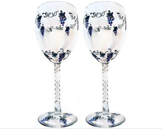 Handpainted Wine Glasses With Barley Twist Stems