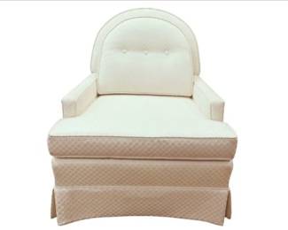 White Upholstered Club Chair With Three Button Tufting On Arched Back - Back & Seat Cushions