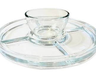 Glass Crudite Serving Piece With Attached Bowl & Divided Serving Compartments