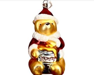 Disney Hand Blown Christmas Ornament With Original Box - Winnie The Pooh Dressed As Santa