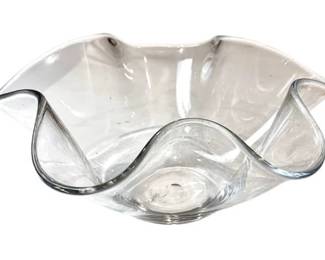 Ruffle Edge Clear Glass Bowl - Pontil Mark On Base
