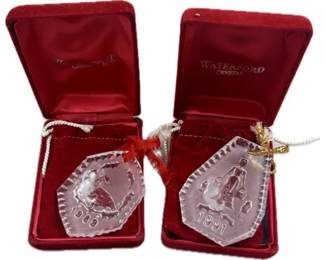 Set Of Two Mint Waterford Crystal Christmas Ornaments With Original Boxes & Paperwork