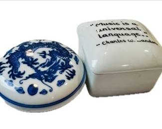 Limoges Porcelain Trinket Box & Chinese Ink Stamp - Signed "Rochard Limoges France" & Chinese Chop "Nian"