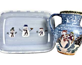 Ceramic Christmas Serving Platter & Large Pitcher