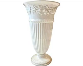 Wedgwood England Embossed Queensware White Grapevine 10.5"h Footed Vase