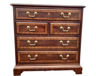 Chippendale Style Small Bureau - Inlaid Satinwood, Burlwood Surface, Bracket Feet, Brass Pulls, Signed Drexel