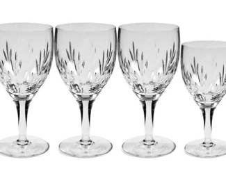 Stuart Crystal - Kent Pattern - Three Water & One Claret Wine - Signed "Stuart England" On Base