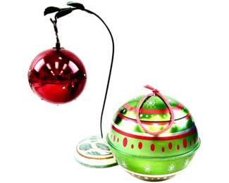 Reuge Swiss Pull Cord Musical Ornament, Starbucks Storage Tin, & Resin Stand Used To Hang Single