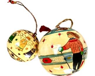 Vintage Hand Made & Painted Ornaments - One Ski Themed & One With Angels