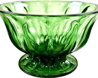 Vintage Anchor Hocking Fairfield Pattern Emerald Green Thumbprint 6" Pedestal Bowl With Starburst Base