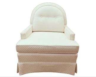 White Upholstered Club Chair With Three Button Tufting On Arched Back - Back & Seat Cushions