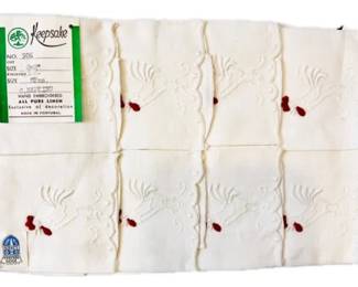 Portuguese Hand Stitched Cocktail Napkins - Signed "Keepsake - Made In Portugal - 100"Belgian Linen"