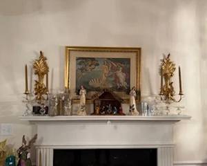 Gold Sconces, Crystal and gold candle holders, Manger Scene 