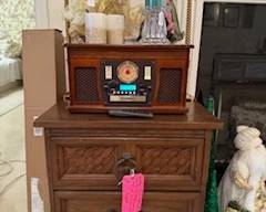 Dixie brand 2 drawer side chest and vintage style radio 