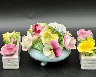 (3) Adderlay Floral Bone China Figures Made In England
