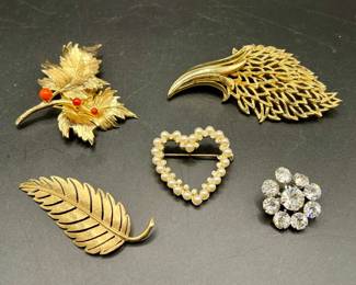 (5) Brooches featuring Coro Costume Jewelry & Rare Vintage Grosse Brooch dated 1965
