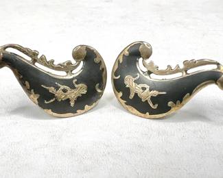 Sterling Silver Vintage Siam Niello Dancer Screwback Earrings
