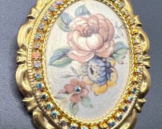 Vintage Lucite Brooch with Aurora Borealis Rhinestones
