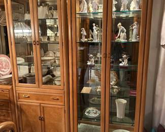 The matching Thomasville China cabinet and lighted display cabinet Plus all pieces match the dining room set and other pieces of furniture in the home all with lights