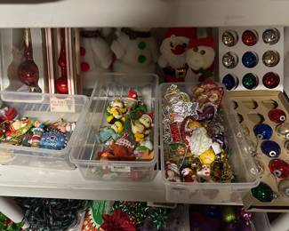 Christmas balls and vintage ornaments and tree toppers