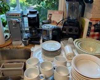 Vitamix like new mixer with manual and cookbook, Cuisinart can opener and espresso maker, etc.