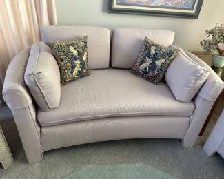 Great tapestry pillows on loveseat