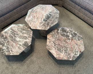 Top view of these beautiful marble end tables shown here in a cluster used in place of coffee table