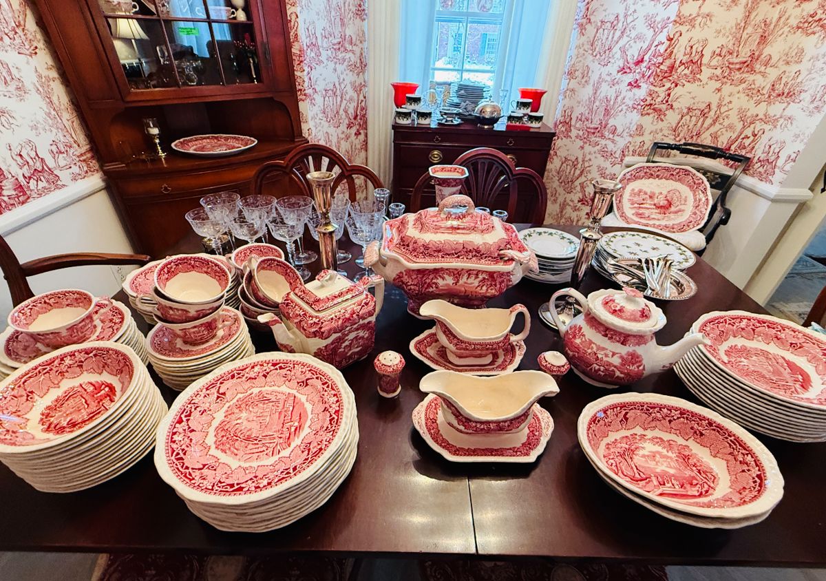 A large selection of Mason “Vista” service, including salad, bread, soup, serving accoutrements….