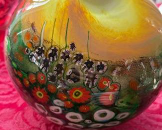 Shawn Messenger Fine Art Glass Landscape Series Round Yellow Vase