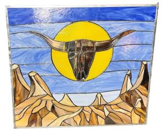 Longhorn Stained Glass Art Panel 