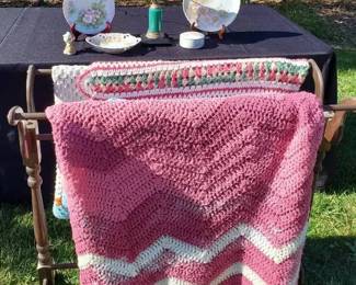 ST1105Afghans On Rack, Antique Lamp And More
