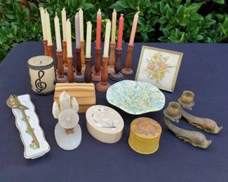ST1020Vintage Wood Candlesticks And More