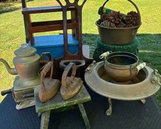 ST1108The Copper Pots, Stepstools, Coffee Pot, And More