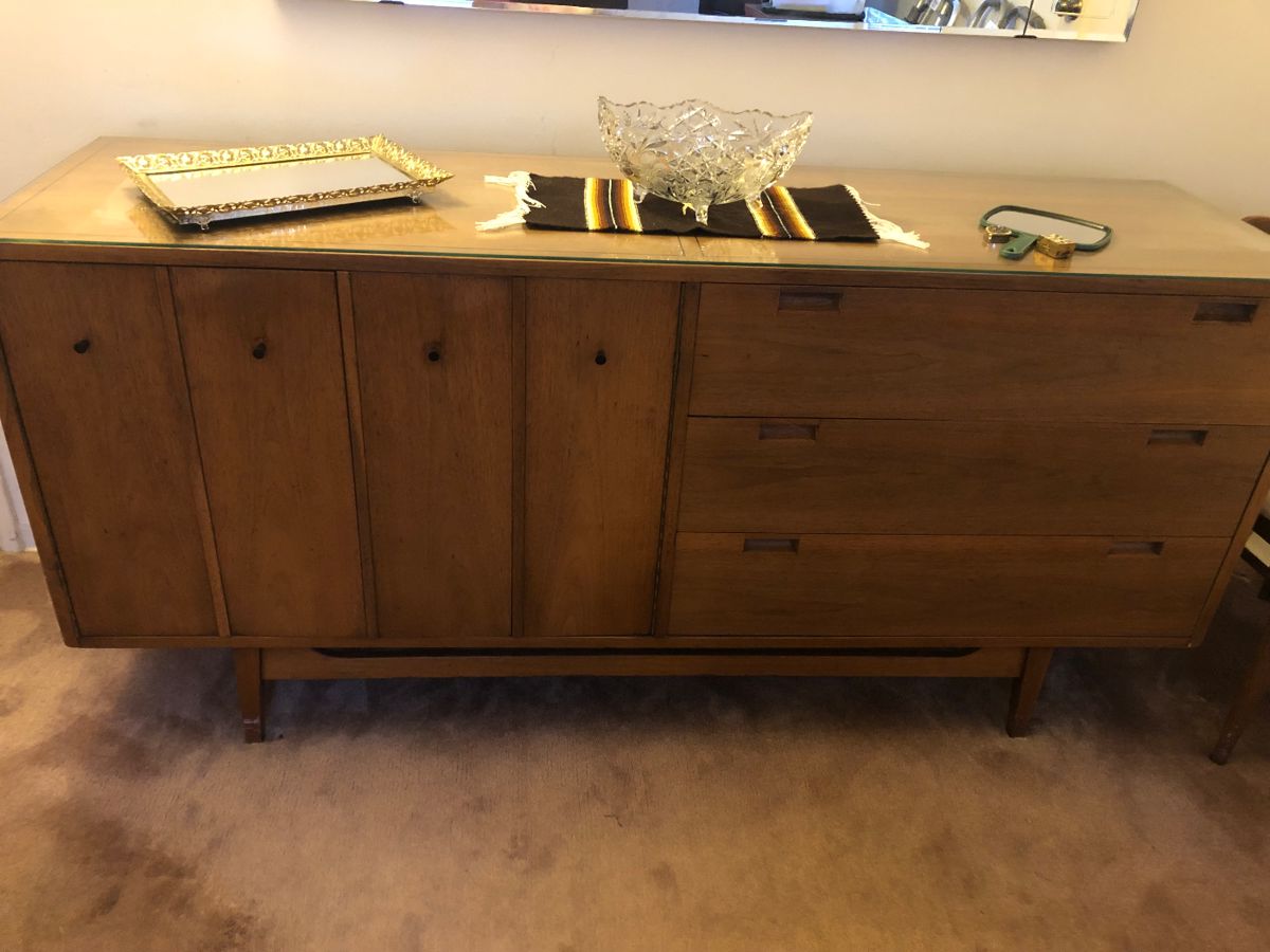 MidCentury modern dresser with mirror and matching headboard
