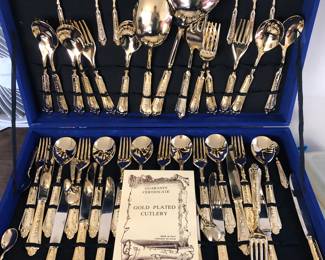 Never used gold plated LBL vintage cutlery in box. 63 piece set.