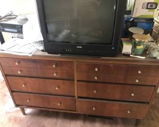 Vintage Large dresser with attachable mirror.
Also matching twin bookcase type headboard, night stand, and small dresser.