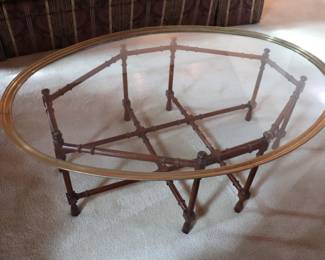  vintage Baker Furniture Company faux bamboo brass and glass coffee table