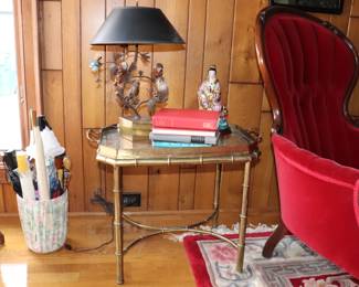 Italian Made, Brass Faux Bamboo Glass Tray Top Table