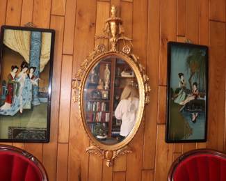 Vintage Labarge Italian Gold Oval Mirror Adams Style Oval Wall Mirror