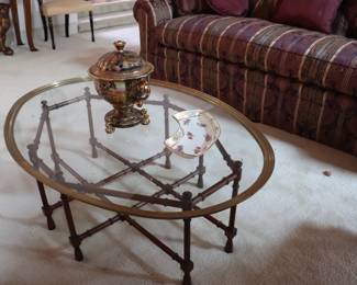 vintage Baker Furniture Company faux bamboo brass and glass coffee table