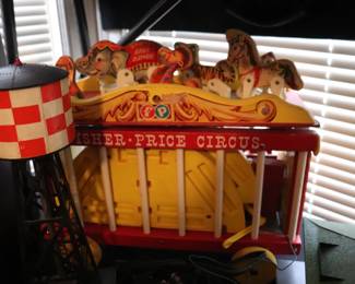 1960's Fisher Price Circus Ring Play Wagon Set W Animals 