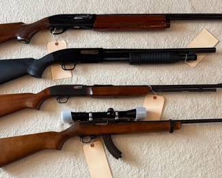 1️⃣ Ruger 10/22 Carbine – .22 LR
2️⃣ J.C. Higgins Model 28 – .22 Caliber
3️⃣ Mossberg Maverick 88 – 12 Gauge
4️⃣ Remington Model 11 – 12 Gauge
