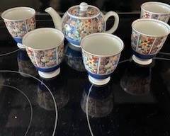 Tousaigama Tobe Ware Pottery - teapot w/ 5 teacups