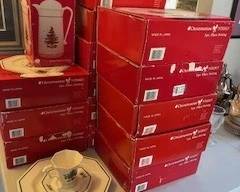 There are 15 Nikko Christmastime place settings and 1 coffee carafe.