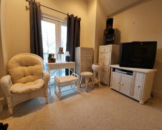 9 piece vintage white wicker bedroom collection $1600.